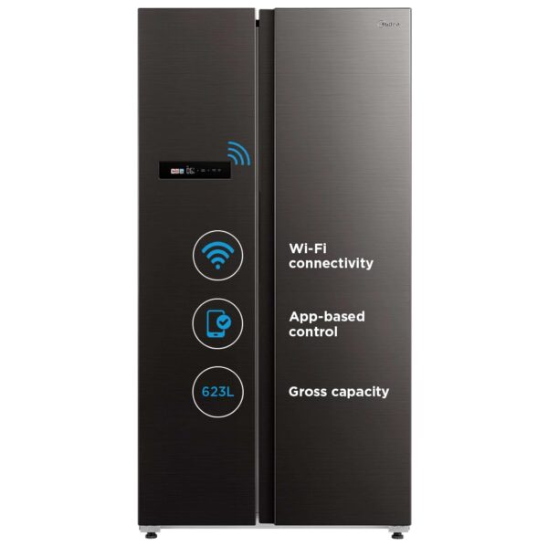 Midea 592 L Side By Side, Wi-Fi Double Door Refrigerator Voice Assistant, App Control, Inverter, (MDRS791MIF28IND Jazz Black)