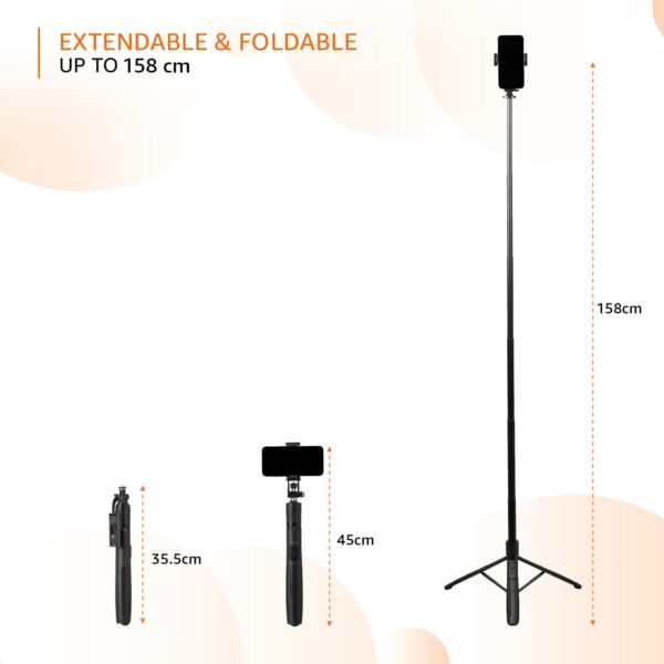 Amazon Basics 5 feet Long Selfie Stick Tripod | Extra Stable, Anti Shake, 1/4" Screw for Mirrorless/Action Camera/Ring Light Gopro,Black - Image 8