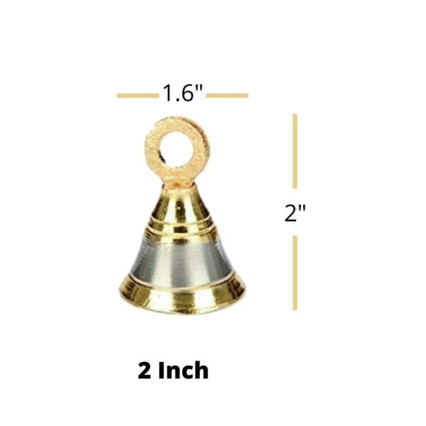 UAPAN Brass Bell Decorative Pooja Room Bells with J Hook (Silver Gold_2 inch, Pack of 12) - Image 3