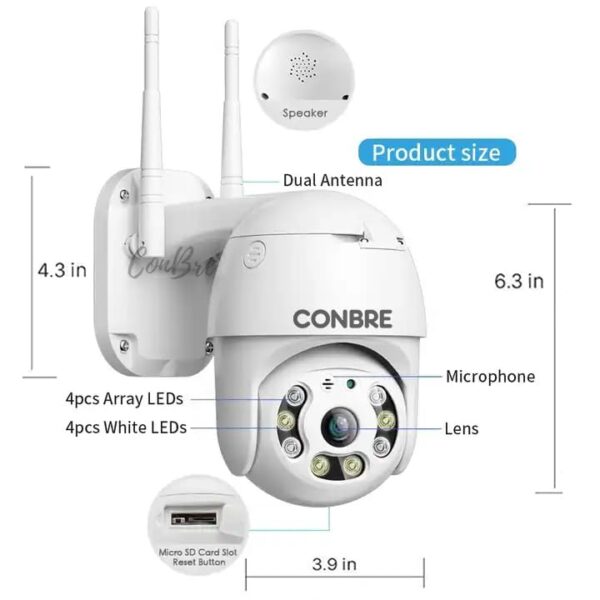 Conbre UltraXR 2MP Outdoor Smart WiFi Wireless IP CCTV Security Camera | Colored Night Vision | 2-Way Audio | Motion Track | Cruise Mode | Support 128 GB Micro SD Card Slot - Image 7