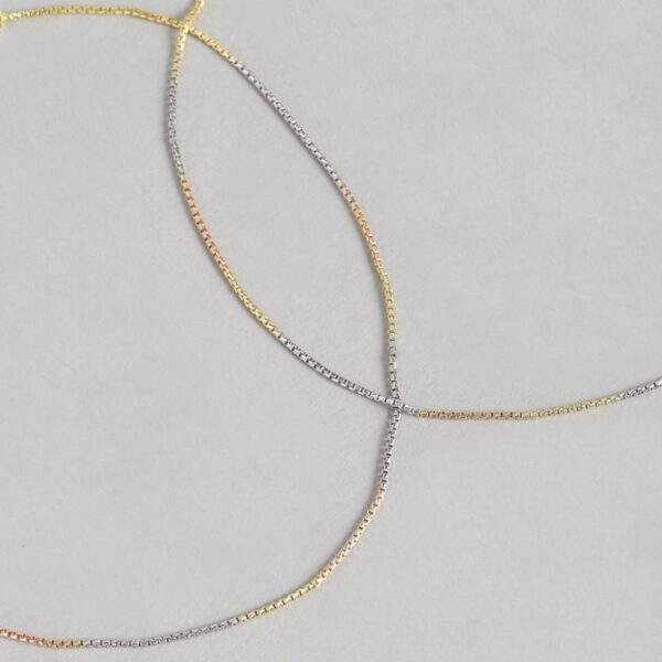 ZAVYA 925 Sterling Silver Designer Triple Tone Rhodium, Gold & Rose Gold Plated Chain Anklet (Pair) | With Certificate of Authenticity & 925 Hallmark | Gift for Women & Girls - Image 6