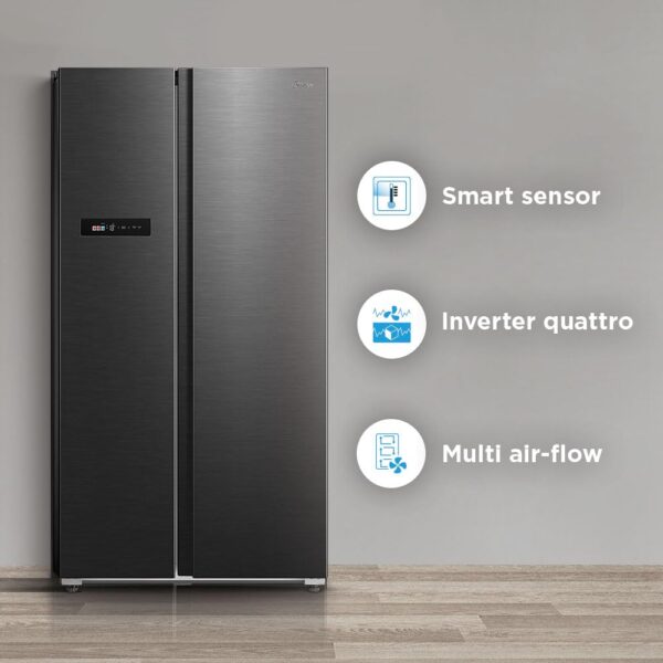 Midea 592 L Side By Side, Wi-Fi Double Door Refrigerator Voice Assistant, App Control, Inverter, (MDRS791MIF28IND Jazz Black) - Image 4