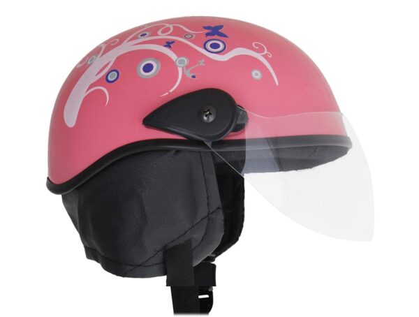 Western Era Stylish Lovable Half Face Helmet for Kids || Baby Safety and Comfort || (3-12 Years) (Pink Glossy) (Blue Sticker) (Non-Motorized)
