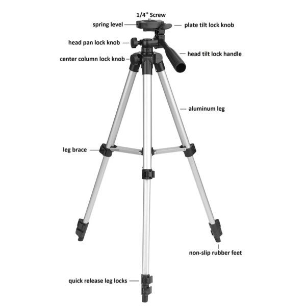 Tygot Adjustable Aluminium Alloy Tripod Stand Holder for Mobile Phones & Camera, 350 mm -1020 mm, 1/4 inch Screw + Mobile Holder Bracket - Image 6