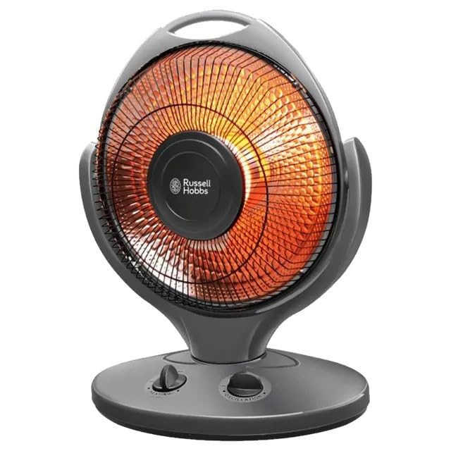 Russell Hobbs 800W Carbon Room Heater | Infrared Heating | 2 Heat Settings | Wide Oscillation | Tip-Over Safety | Portable Design with Handle | 2-Year Warranty (Grey) RSH800W