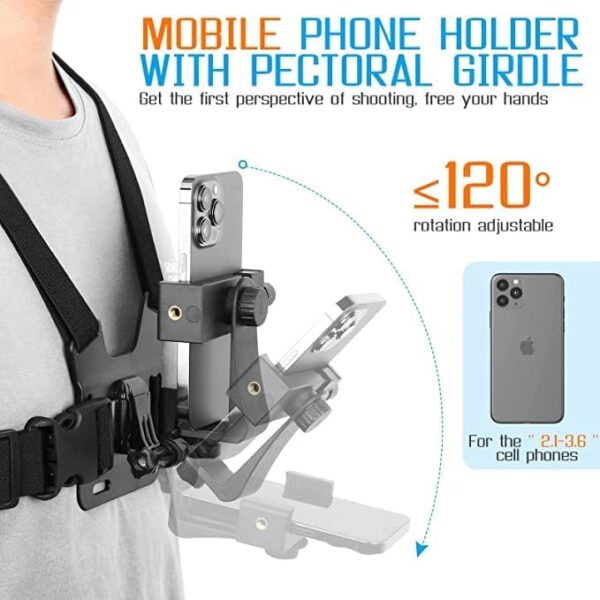 Sounce Mobile Phone Chest Strap Mount GoPro Chest Harness Holder for VLOG/POV Compatible with All Cell Phones and GoPro Hero 9, 8, 7, 6, 5,OSMO Action, AKASO and Other Action Camera - Image 3