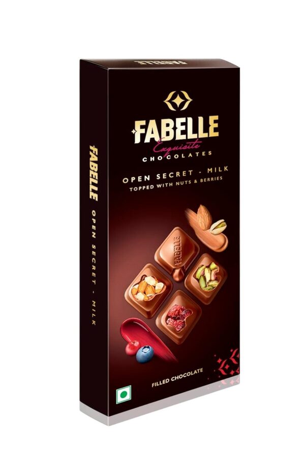 Fabelle Open Secret - Milk, Centre- Filled Luxury Chocolate Bar Topped with Visible Nuts & Berries, 121g - Image 2