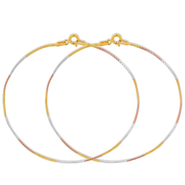 ZAVYA 925 Sterling Silver Designer Triple Tone Rhodium, Gold & Rose Gold Plated Chain Anklet (Pair) | With Certificate of Authenticity & 925 Hallmark | Gift for Women & Girls - Image 2