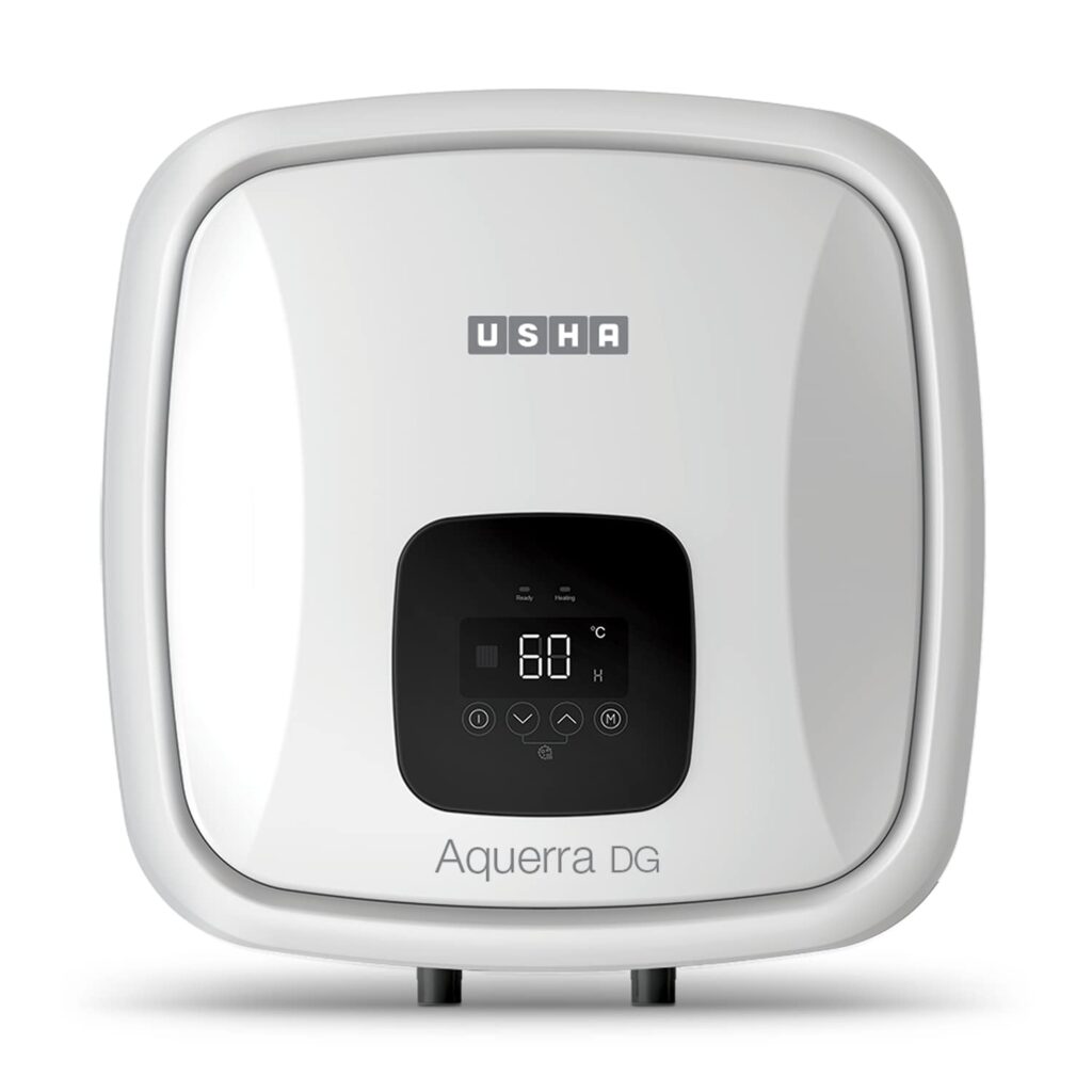 Usha Aquerra Dg 25 Litre 5 Star Digital Storage Water Heater With Remote and Free Installation and Free Connection Pipes | 6 Safety Features | Anti Bacterial Sterlization Technology (White)