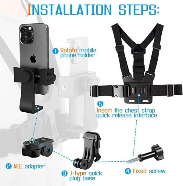 Sounce Mobile Phone Chest Strap Mount GoPro Chest Harness Holder for VLOG/POV Compatible with All Cell Phones and GoPro Hero 9, 8, 7, 6, 5,OSMO Action, AKASO and Other Action Camera - Image 4
