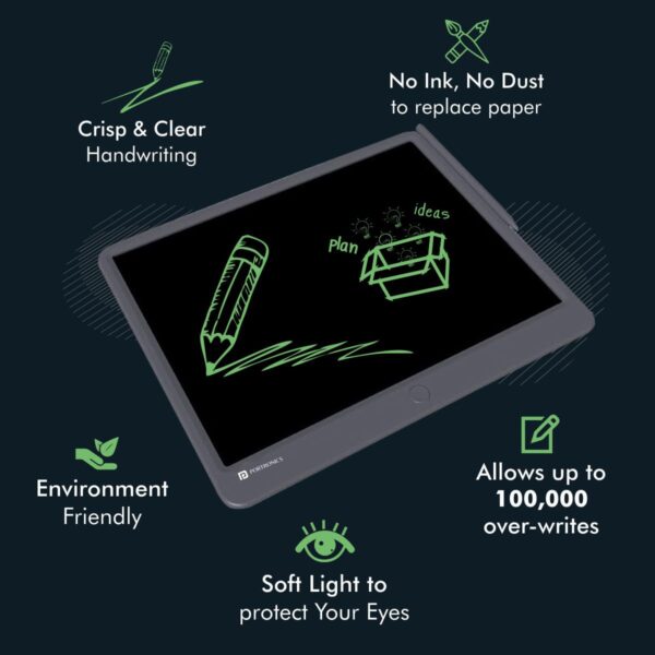 Portronics Ruffpad 15 Re-Writable LCD Screen 38.1cm (15-inch) Writing Pad for Drawing, Playing, Handwriting Gifts for Kids & Adults (Grey) - Image 3