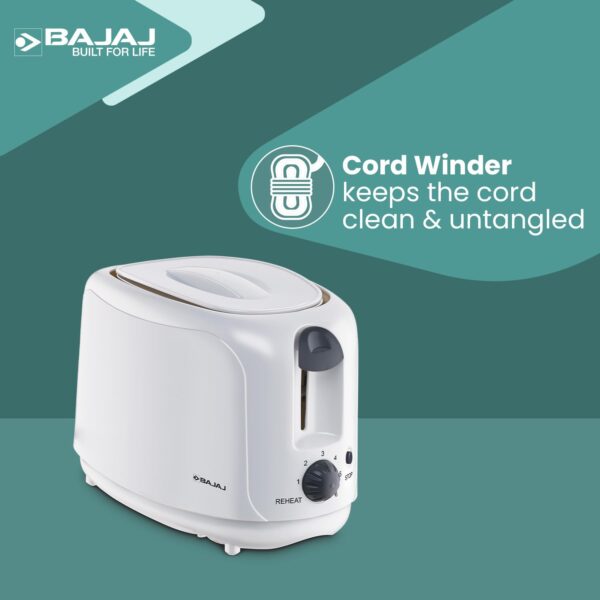 Bajaj ATX 4 750 watts 2-Slice Pop-up Toaster | Dust Cover & Slide Out Crumb Tray | 6-Level Browning Controls | Mid-Cycle Cancel Feature | 2-Yr Warranty | 750 watts White Electric Toaster - Image 8