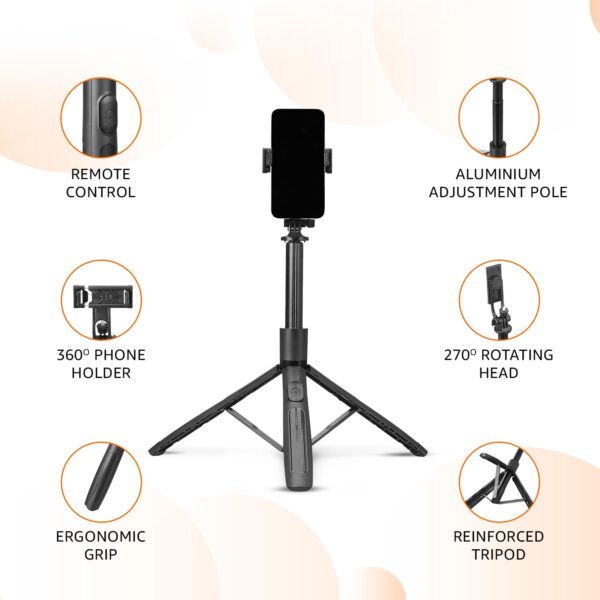 Amazon Basics 5 feet Long Selfie Stick Tripod | Extra Stable, Anti Shake, 1/4" Screw for Mirrorless/Action Camera/Ring Light Gopro,Black - Image 5