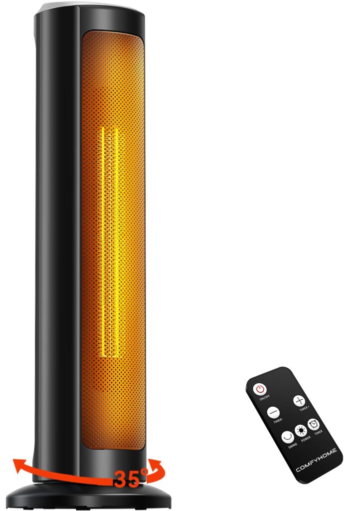 COMFYHOME 70CM 2000W Room Heater for Bedroom w/Remote, 12H Timer, 2 Heat Modes & Fan Mode, Advanced Overheat Protection, ISI Approved, Low Consumption, Room Heaters Home for Winter | 1 Year Warranty