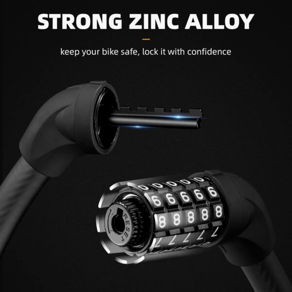 ROCKBROS Bike Lock Cable Combination Bike Lock 5 Digit Resettable Bicycle Cable Lock for Road Mountain Bike Motorcycle Scooters… - Image 5