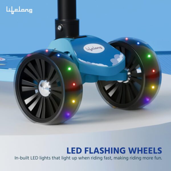 Lifelong Scooter for Kids 3+ Years - Foldable Kids Scooter with LED Wheels & Adjustable Height - Kick Scooter Capacity 50kg- Baby Scooter Toys for 3+ Year Old boy & Girl Skate Scooter, Blue & Black - Image 3