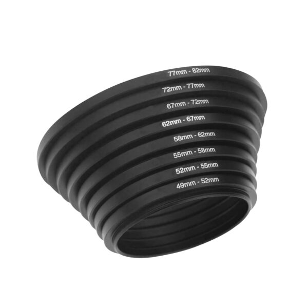 HIFFIN Camera Lens Step Up Filter Adapter Rings, 49-52, 52-55, 55-58, 58-62, 62-67, 67-72, 72-77, 77-82mm Metal Step Up Rings Kit with Anodized Aluminum Threaded Black Frame - Image 2