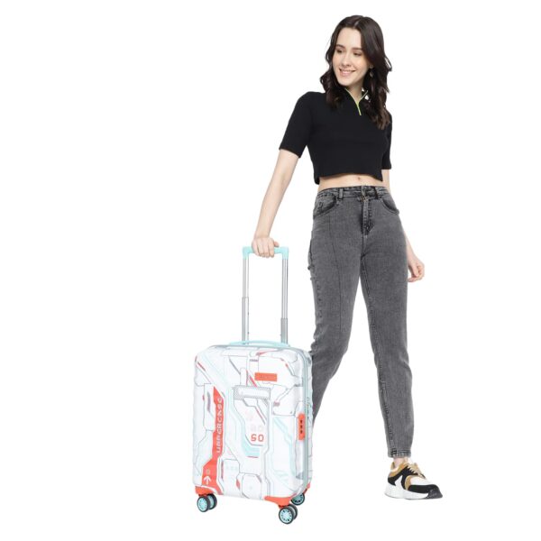 uppercase Cyber Punk (Small) 56Cms|Cabin Inline Trolley Bag For Travel|Polycarbonate Hardshellsided Printed Luggage|Combination Lock|8 Wheel Inline Trolley Bag|Suitcase For Unisex| (White),H-55.5 cms - Image 8