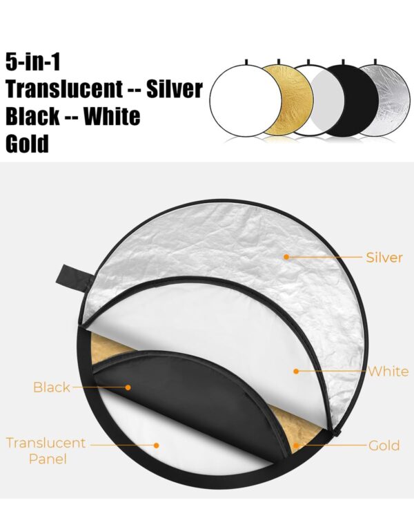 5 in 1 Reflector, Reflector Camera Reflector 30cm, Silver, Gold for Studio Photography, Light Reflector, Reflector Photography Accessories, Camera Accessories for Photography - Image 5