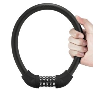 ROCKBROS Bike Lock Cable Combination Bike Lock 5 Digit Resettable Bicycle Cable Lock for Road Mountain Bike Motorcycle Scooters…
