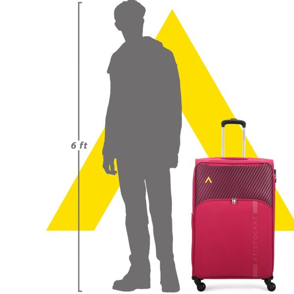Aristocrat Striker Large Size Soft Check in Spinner Luggage (79 Cm)|Spacious Polyester Trolley with 4 Wheels and Combination Lock|Dazzling Maroon|Unisex| 5 Year Warranty - Image 8