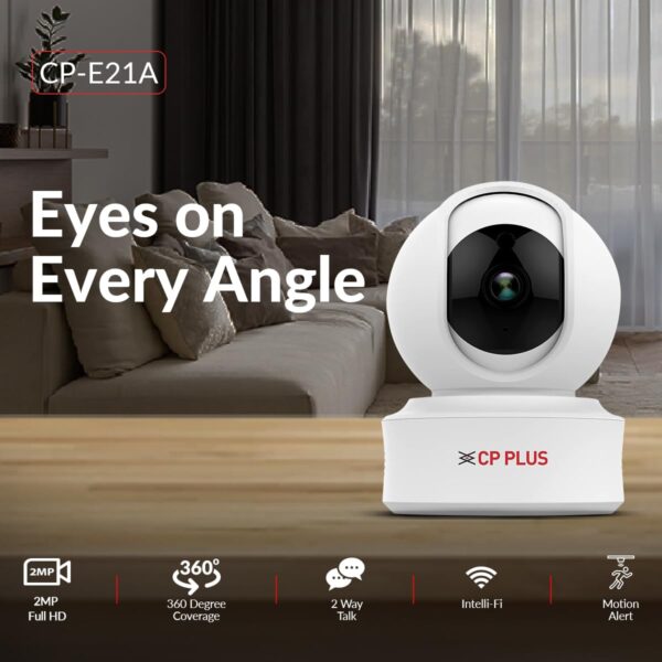 CP PLUS 2MP Full HD Smart Wi-fi CCTV Home Security Camera | 360° with Pan Tilt | 2Way Talk | Cloud Monitor | Motion Detect | Night Vision | Supports SD Card (Upto 128 GB), Alexa & Ok Google | CP-E21A - Image 3