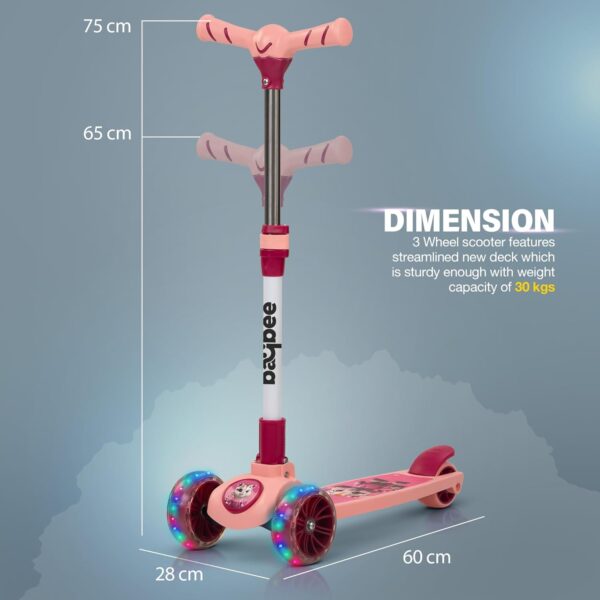 Baybee Kitty Kick Scooter for Kids | Foldable Kids Scooter with 4 Height Adjustable Handle & Brake | Skate Scooter with LED PU Wheels | Runner Scooter for Kids 3 to 10 Years Boys Girls (Pink) - Image 8