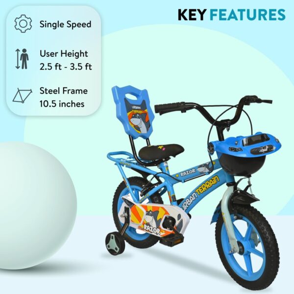 Urban Terrain RAZOR14TBLUE IBC Steel Kids Cycle/Bicycle with Rigid Fork, Cycling Event & Ride Tracking App 14 inch, (Single Speed, Pink) | Ideal for : 2 to 5 Years,Frame Size : 10.5 inch Blue - Image 2