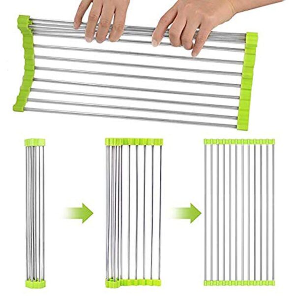 Luximal Stainless Steel Kitchen Organizer Foldable/Roll-Up Over Sink Dish Drainer Drying Rack Utensils Dryer Mat for Fruit Vegetable (46.5 x 46 cm) - Image 4