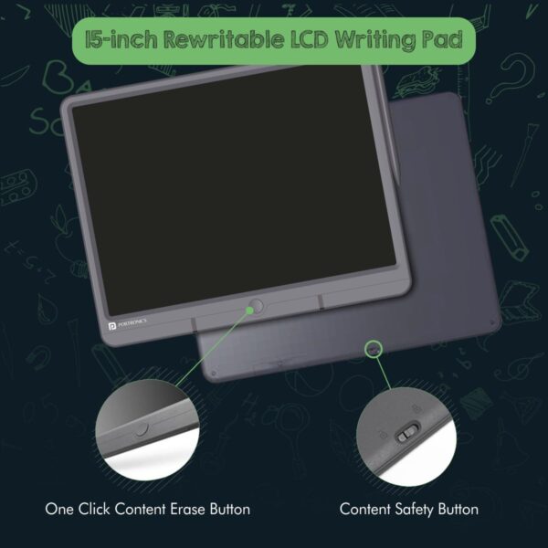 Portronics Ruffpad 15 Re-Writable LCD Screen 38.1cm (15-inch) Writing Pad for Drawing, Playing, Handwriting Gifts for Kids & Adults (Grey) - Image 4