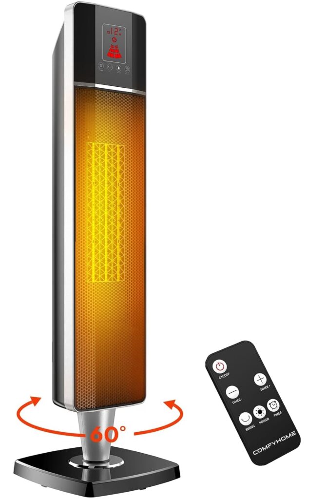 COMFYHOME 78CM 2000W Room Heater for Bedroom w/Remote, 12H Timer, 2 Heat Modes & Fan Mode, Advanced Overheat Protection, ISI Approved, Low Consumption, Room Heaters Home for Winter | 1 Year Warranty