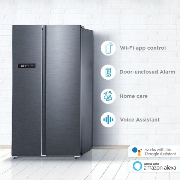 Midea 592 L Side By Side, Wi-Fi Double Door Refrigerator Voice Assistant, App Control, Inverter, (MDRS791MIF28IND Jazz Black) - Image 2
