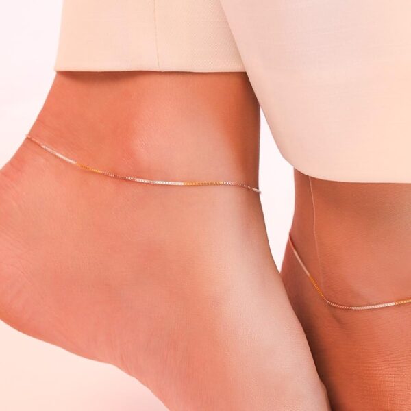ZAVYA 925 Sterling Silver Designer Triple Tone Rhodium, Gold & Rose Gold Plated Chain Anklet (Pair) | With Certificate of Authenticity & 925 Hallmark | Gift for Women & Girls - Image 3