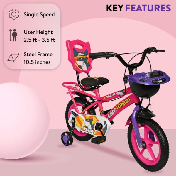 Urban Terrain RAZOR14TPINK IBC Steel Kids Cycle/Bicycle with Rigid Fork, Cycling Event & Ride Tracking App, 14 inch (Single Speed, Pink) | Ideal for : 2 to 5 Years, Unisex, Frame Size : 10.5 inch Pink - Image 2