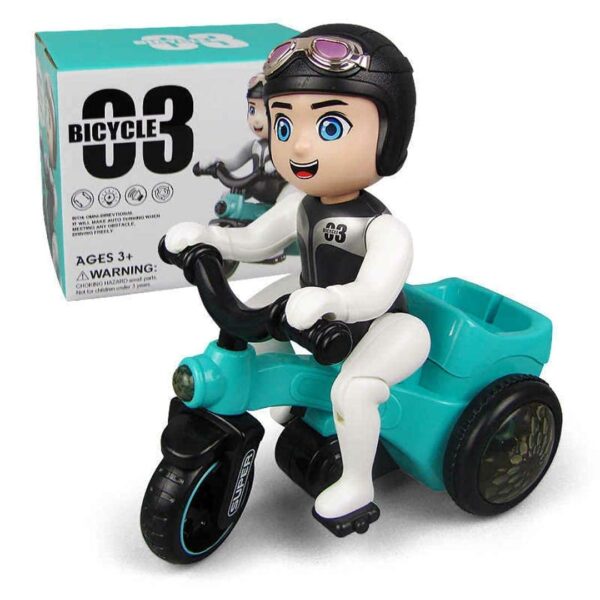MKY Wooden Intellectual Geometric Shape Matching Five Column Blocks Toys and Stunt Tricycle Bump & Go 360 Degree Rotating Spot Stunt Dancing Motorcycle (Combo of 2) - Image 3