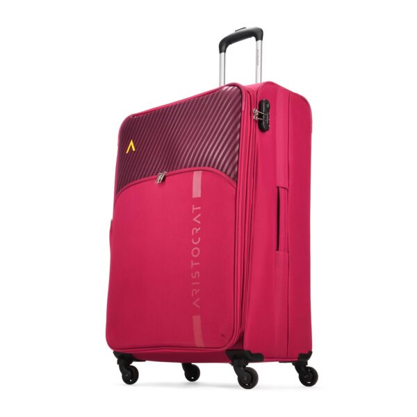 Aristocrat Striker Large Size Soft Check in Spinner Luggage (79 Cm)|Spacious Polyester Trolley with 4 Wheels and Combination Lock|Dazzling Maroon|Unisex| 5 Year Warranty - Image 2