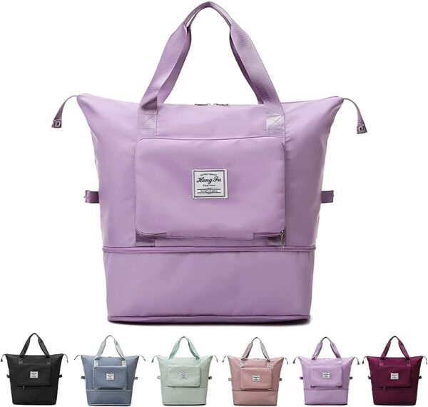 Large Capacity Folding Travel Bag, Travel Lightweight Waterproof Carry on Luggage Bags with Fixed Strap, Dry and Wet Separation Foldable Travel Duffel Bag(Multicolor) - Image 2