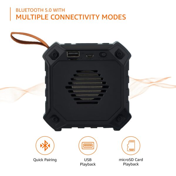 amazon basics 5W Bluetooth 5.3 Speaker, Upto 36 Hrs Playtime, True Wireless Technology, Built in Mic, Multiple Connectivity Modes (Black) - Image 8
