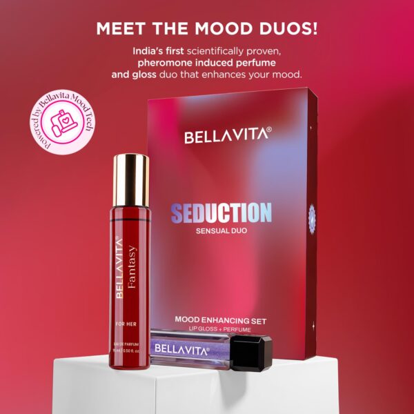 BELLAVITA Mood Enhancing Seduction Lip Gloss and Perfume Combo pack | Gift set | Mood Duos Perfume 15ml & Mood Matching pH Adapting Lip Gloss 4ml | Hydrating and Glossy Finish - Image 5