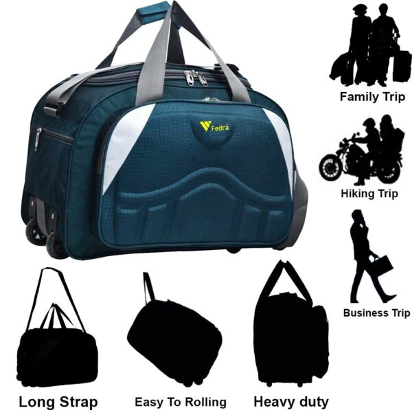 FEDRA Fabric Travel Duffel Bags For Men And Women 60 L With 2 Wheels Green White, 68.58 Cm - Image 5