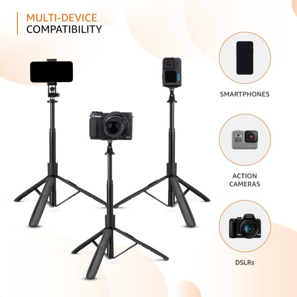 Amazon Basics 5 feet Long Selfie Stick Tripod | Extra Stable, Anti Shake, 1/4" Screw for Mirrorless/Action Camera/Ring Light Gopro,Black - Image 3