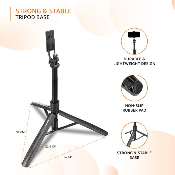 Amazon Basics 5 feet Long Selfie Stick Tripod | Extra Stable, Anti Shake, 1/4" Screw for Mirrorless/Action Camera/Ring Light Gopro,Black - Image 6