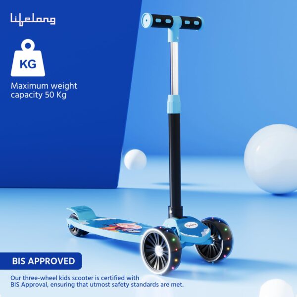 Lifelong Scooter for Kids 3+ Years - Foldable Kids Scooter with LED Wheels & Adjustable Height - Kick Scooter Capacity 50kg- Baby Scooter Toys for 3+ Year Old boy & Girl Skate Scooter, Blue & Black - Image 8