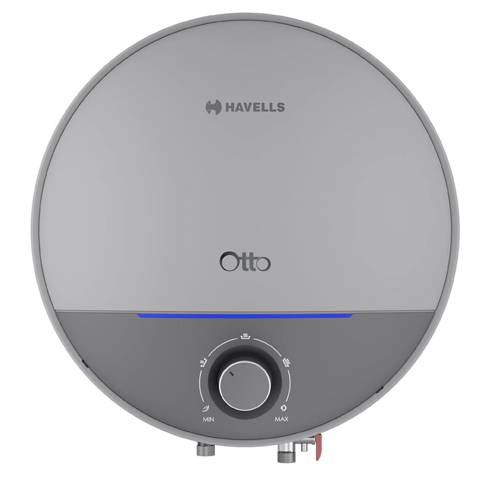 Havells Otto 25 Litre Storage Water Heater(Geyser)| Temp. Sensing LED Indicator| Anti Rust Tank | With Shock Safe Plug| 5 Star|Warranty: 7 Year on Tank| Free Installation & Flexi Pipes (Silver Grey)