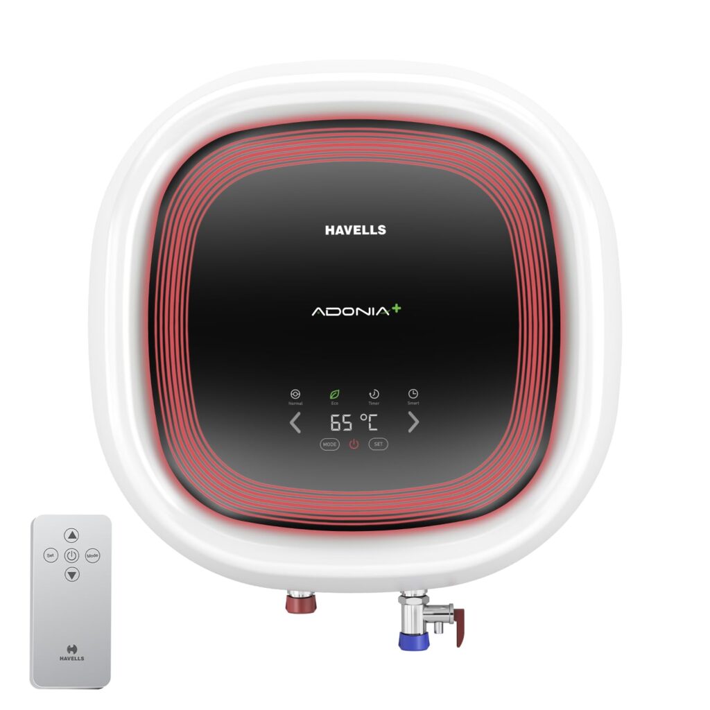 Havells Adonia Plus 25 Litre Storage Water Heater | Faster heating, Glass Coated Tank, Incoloy Glass Coated Heating Element | (Free Flexi Pipes, Installation, & Shock Safe Plug) With Remote | (White)