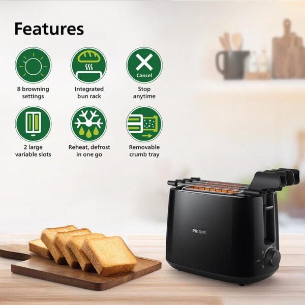 Philips Daily Collection HD2583/90 600-Watt 2 in 1 - Toaster and Sandwichmaker (Black) - Image 3