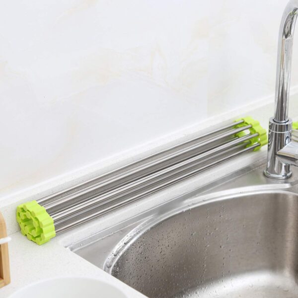 Luximal Stainless Steel Kitchen Organizer Foldable/Roll-Up Over Sink Dish Drainer Drying Rack Utensils Dryer Mat for Fruit Vegetable (46.5 x 46 cm) - Image 5