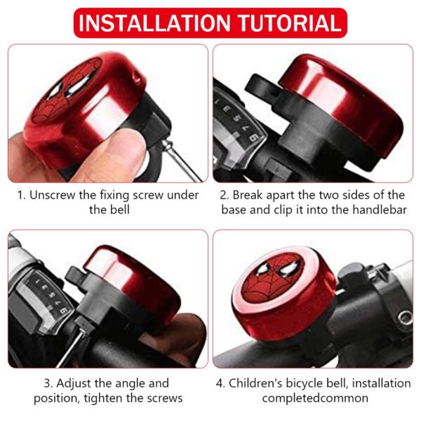 Proberos® Kids Bicycle Bell, Red Super Hero Cartoon Bicycle Bell, Lightweight Steel Bicycle Bell, Durable Bell for Cycle, High Decibel Bicycle Bell Warning Bell Universal for 22mm Tube - Image 4