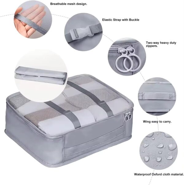 Sprqcart Polyester 7 Set Travel Organizer Bag 3 Packing Cubes + 3 Pouches + 1 Toiletry Organizer Bag (Grey, 27.99 Cm, 11 Cm) - Image 3