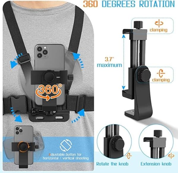 Sounce Mobile Phone Chest Strap Mount GoPro Chest Harness Holder for VLOG/POV Compatible with All Cell Phones and GoPro Hero 9, 8, 7, 6, 5,OSMO Action, AKASO and Other Action Camera - Image 7